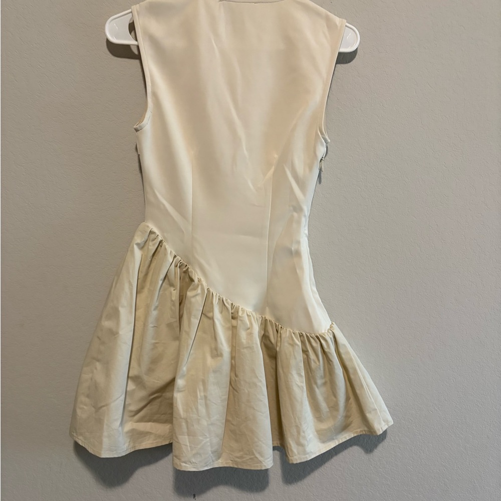 Revolve ALL THE WAYS Pia Cream Asymmetrical Ruffle mini Dress - Picture 7 of 8